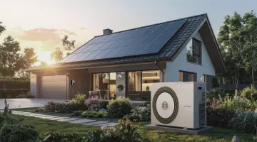 Haus mit Garten und Photovoltaikanlage auf dem Dach