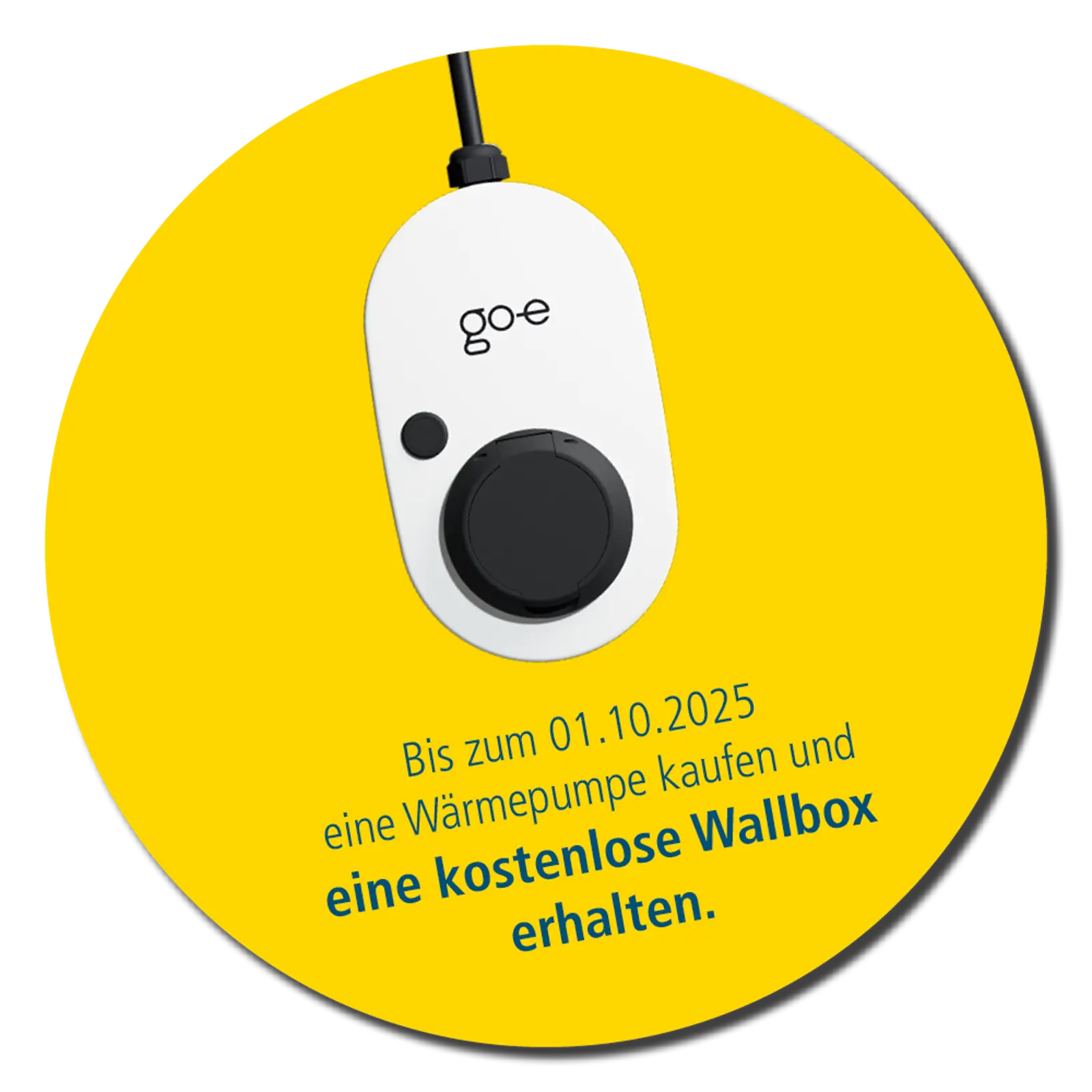 Gelber Kreis mit Wallbox und Angebot