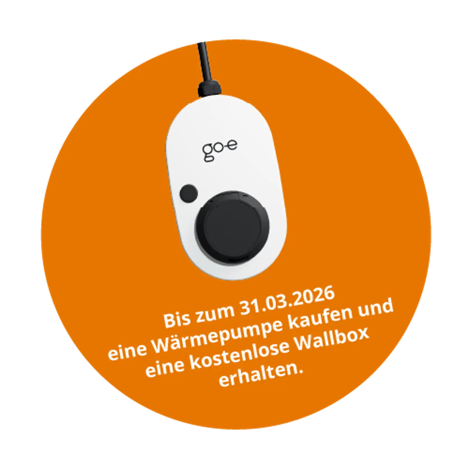 Orangener Kreis mit weißer Schrift zum Angebot einer Wallbox beim Kauf einer Wärmepumpe