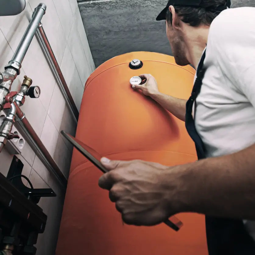 Ein Handwerker arbeitet an einer Gastherme