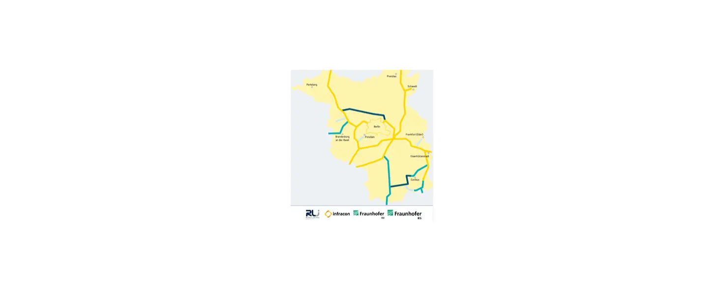Infografik zur Entwicklung des Wasserstofftransportnetzes für Brandenburg in den nächsten 20 Jahren.