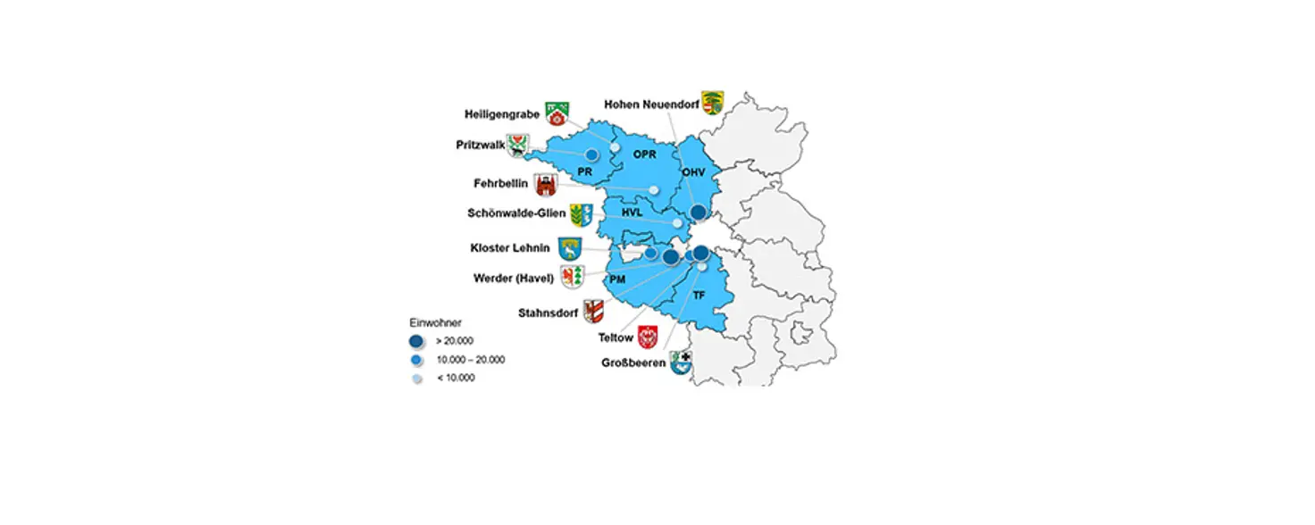 Karte mit den Brandenburger Gemeinden, die am Projekt Energie Brandenburg KEEN teilnehmen.