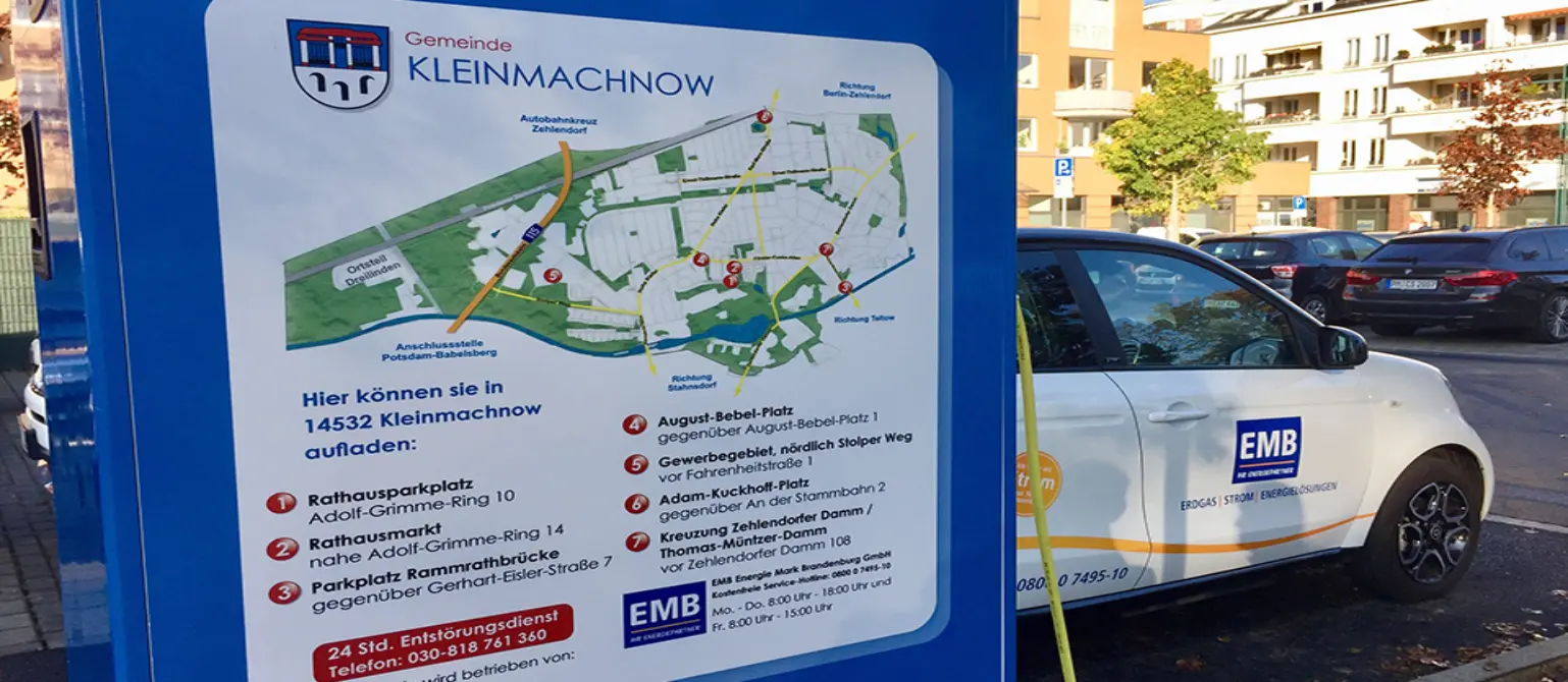 Übersichtsplan der Ladesäulen in Kleinmachnow.