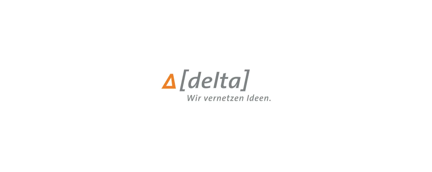 Logo der Delta GmbH in eckigen Klammern, darunter der Schriftzug 