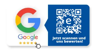 Ein Google Logo mit einem QR-Code, um die Energie Brandenburg zu bewerten