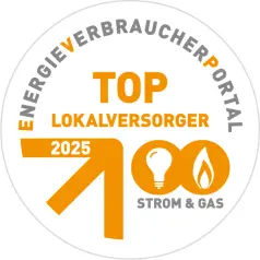 Siegel TOP Lokalversorger 2025 für Strom und Gas des Energieverbraucherportals.