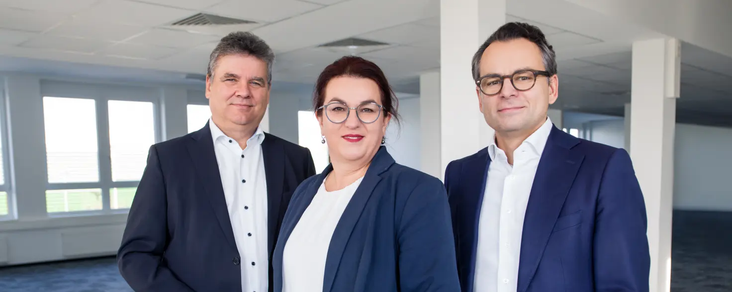 Geschäftsführung Energie Brandenburg. Von links: Dr. Jens Horn, Kathrin Jung, Leif Christian Cropp.